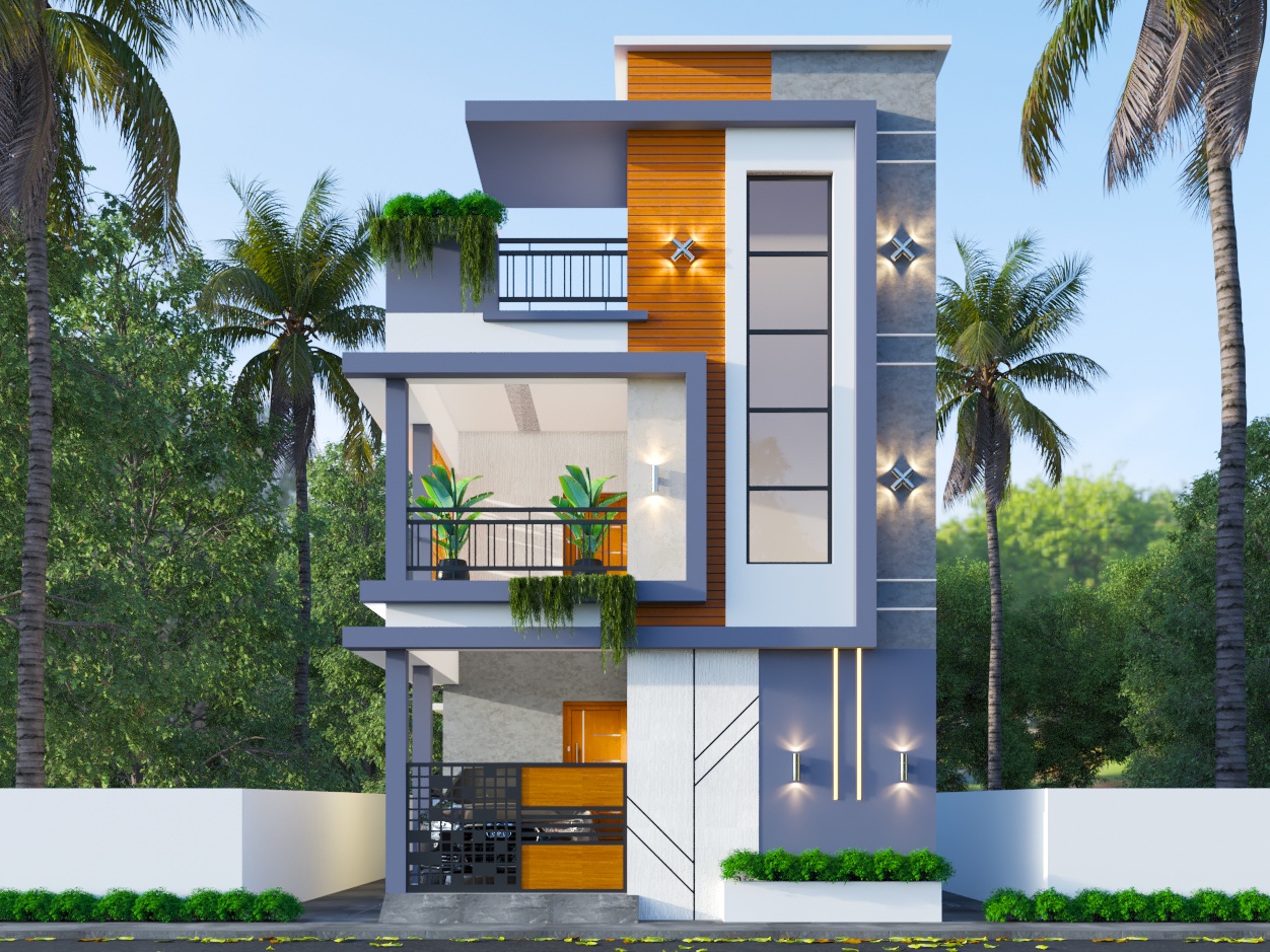 House Elevation with Garden Landscaping