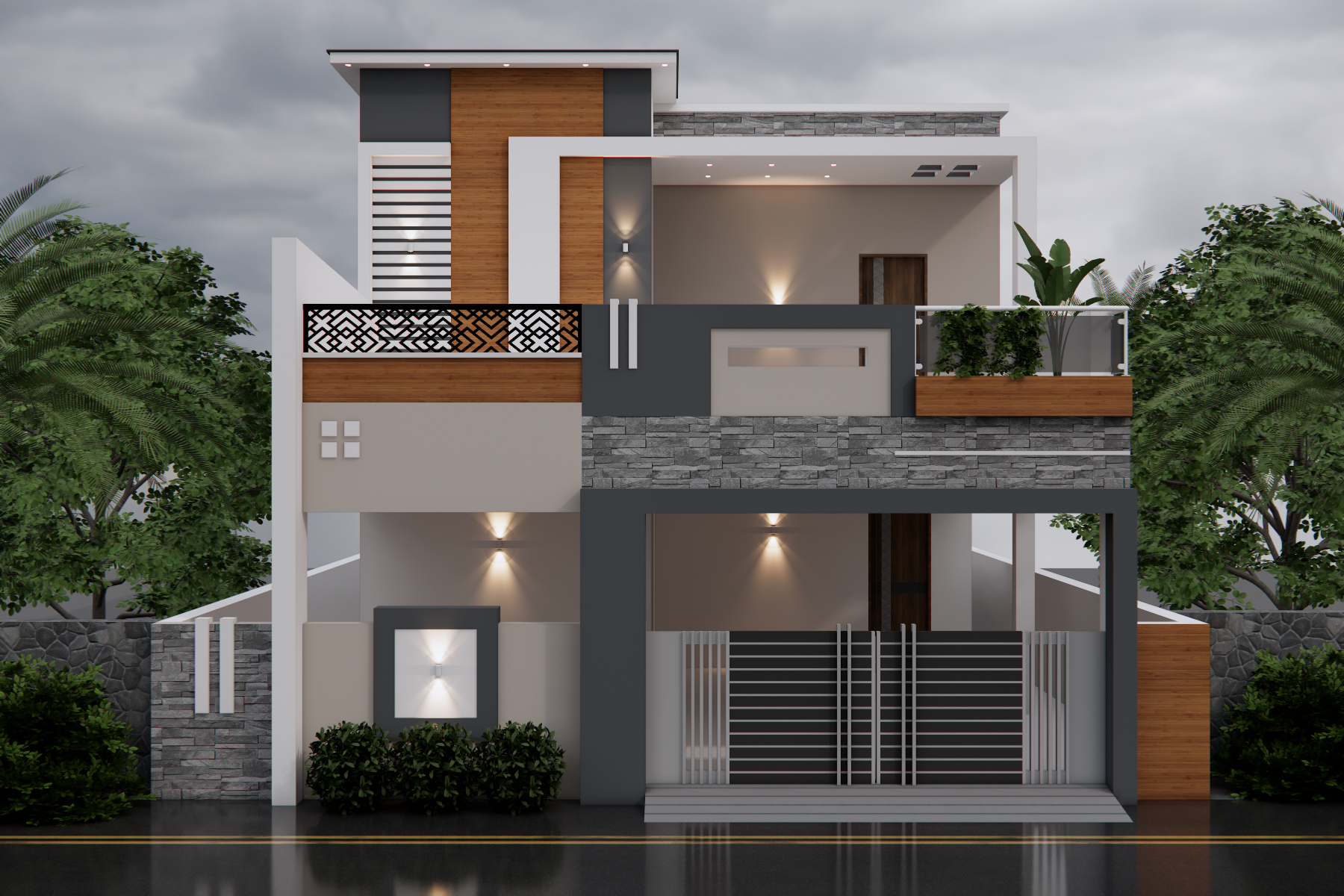 Modern Building Elevation with Balcony