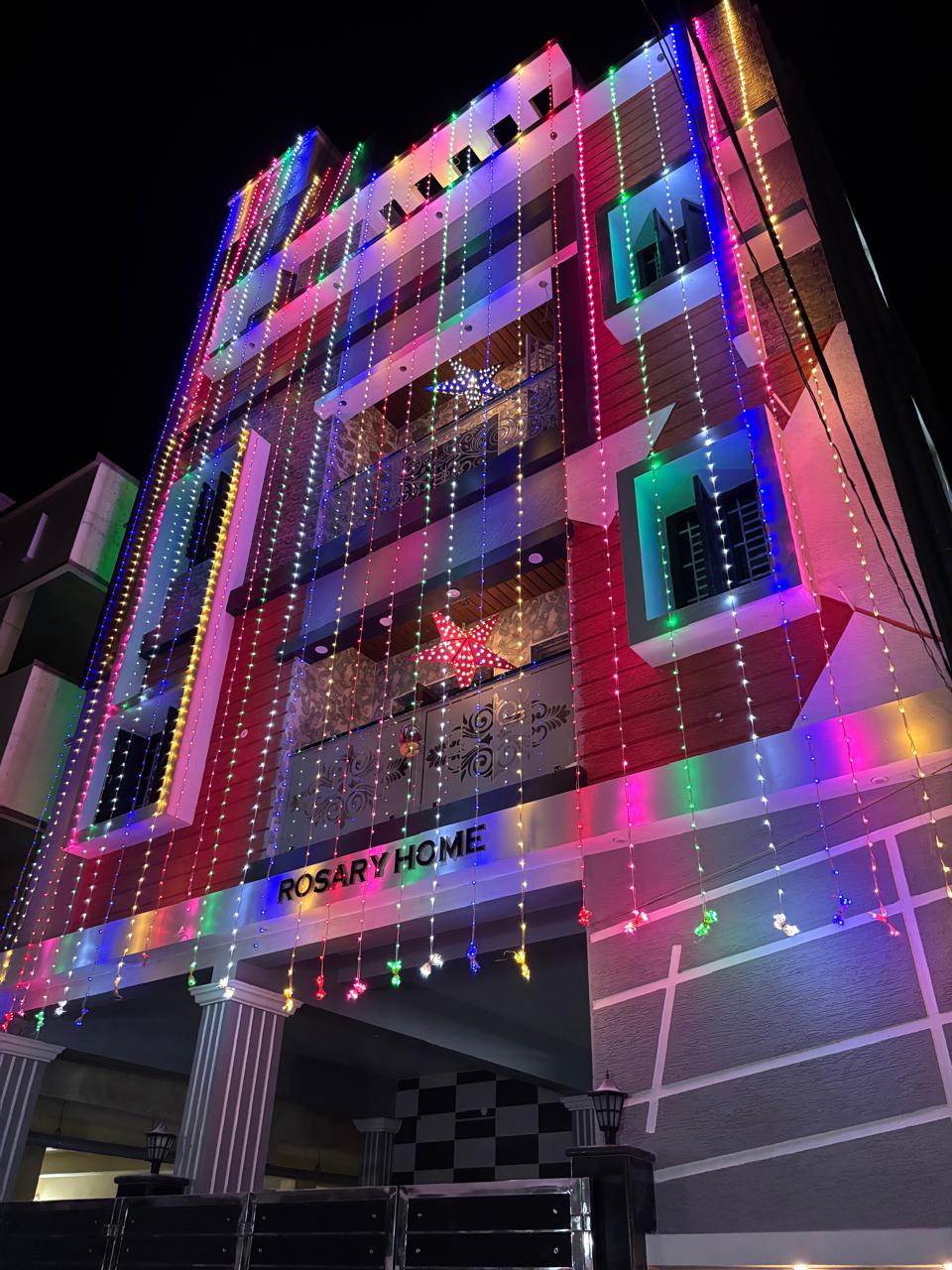Illuminated Building Night Elevation View